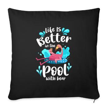Pool Swimming Flamingo Cool - Sofa pillowcase 17,3'' x 17,3'' (45 x 45 cm) - black - Front