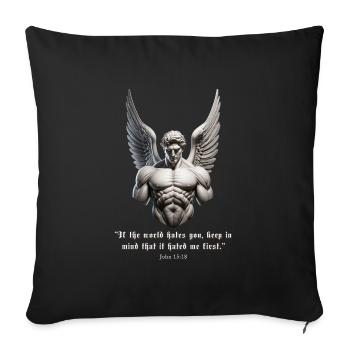 John 15:18 Engel – Bibelvers Gym Motivation - Sofakissenbezug 45 x 45 cm - Schwarz - Vorne