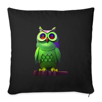 Hibou vert sur une branche - Housse de coussin décorative 45 x 45 cm - noir - Devant
