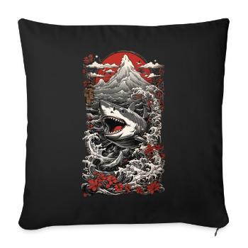 Ukiyo-e Shark Japanese Waves Art Sea Shark - Sofa pillowcase 17,3'' x 17,3'' (45 x 45 cm) - black - Front