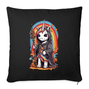 Halloween Licorne magicien arc-en-ciel et sort - Housse de coussin décorative 45 x 45 cm - noir - Devant