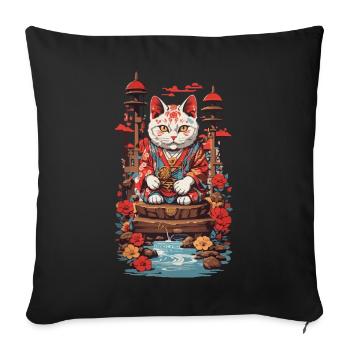 Chat porte-bonheur Vintage Japon chats Art Style - Housse de coussin décorative 45 x 45 cm - noir - Devant