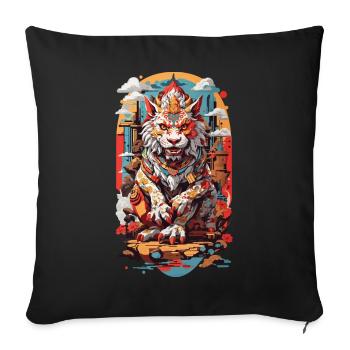 Japanese Yokai Lion Anime Tokiyo Retro Style - Sofa pillowcase 17,3'' x 17,3'' (45 x 45 cm) - black - Front