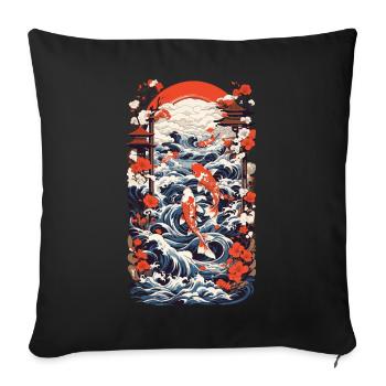 Japon Koi Retro Art Poisson Design Ukiyo-E Style - Housse de coussin décorative 45 x 45 cm - noir - Devant