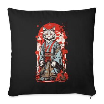 Samurai Cat Japanese Ukiyo-e Cat Art - Sofa pillowcase 17,3'' x 17,3'' (45 x 45 cm) - black - Front