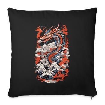Japanese Aesthetic Dragon Ukiyo-E Wave Design - Sofa pillowcase 17,3'' x 17,3'' (45 x 45 cm) - black - Front