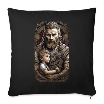 Père et fils vikings - Famille de héros guerriers - Housse de coussin décorative 45 x 45 cm - noir - Devant