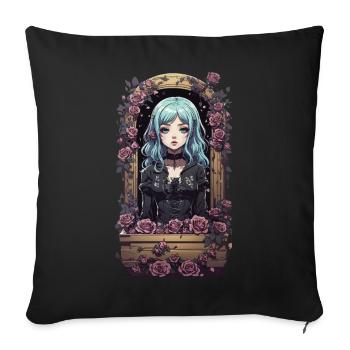 Kawaii Anime Goth Girl Vintage Design - Sofa pillowcase 17,3'' x 17,3'' (45 x 45 cm) - black - Front