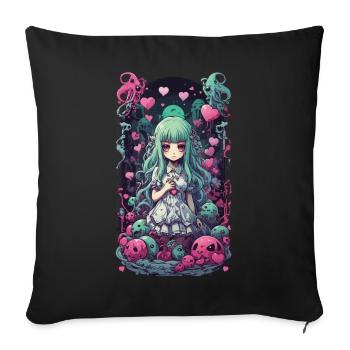 Kawaii Goth Anime Amour Manga Fille Design - Housse de coussin décorative 45 x 45 cm - noir - Devant