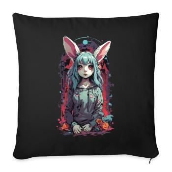 Goth Kemonomimi Bunny Anime Vaporwave Design - Housse de coussin décorative 45 x 45 cm - noir - Devant