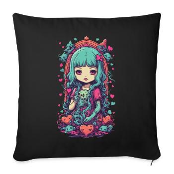 Weirdcore Goth Fille Occulte Amour Design - Housse de coussin décorative 45 x 45 cm - noir - Devant