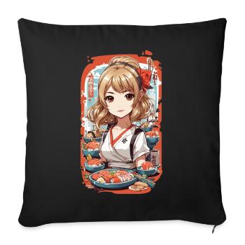 Kawaii Anime Sushi Master Girl Manga Design - Housse de coussin décorative 45 x 45 cm - noir - Devant