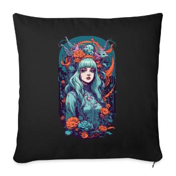Fille gothique Pastel E-Girl Fantasy Design - Housse de coussin décorative 45 x 45 cm - noir - Devant