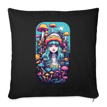 Festival Fantasy Psychédélique Goa Champignon Fille - Housse de coussin décorative 45 x 45 cm - noir - Devant