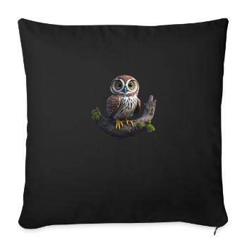 Petit hibou grand-duc - Housse de coussin décorative 45 x 45 cm - noir - Devant