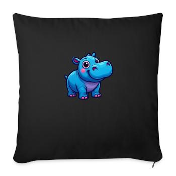 Cute Blue Cartoon Hippopotamus Smiles - Sofa pillowcase 17,3'' x 17,3'' (45 x 45 cm) - black - Front