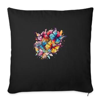 Beaux papillons Aquarelle Art - Housse de coussin décorative 45 x 45 cm - noir - Devant