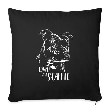 STAFFORDSHIRE BULL TERRIER loved by a Staffie dog - Sofa pillowcase 17,3'' x 17,3'' (45 x 45 cm) - black - Front