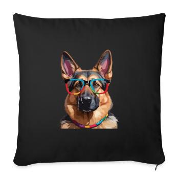 German Shepherd Dog with Glasses Cool Colorful - Sofa pillowcase 17,3'' x 17,3'' (45 x 45 cm) - black - Front