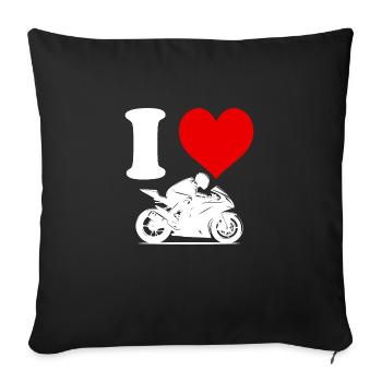I Love Racing Motorcycle Funny Heart Funny - Sofa pillowcase 17,3'' x 17,3'' (45 x 45 cm) - black - Front