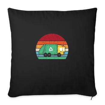 Retro Vintage Sunset Recycling Trash Garbage truck - Housse de coussin décorative 45 x 45 cm - noir - Devant
