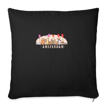 Amsterdam Windmill Netherlands Tulips Flower - Sofa pillowcase 17,3'' x 17,3'' (45 x 45 cm) - black - Front