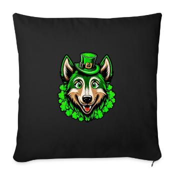 St. Patrick's Day Wolf with hat with green eyes - Sofa pillowcase 17,3'' x 17,3'' (45 x 45 cm) - black - Front