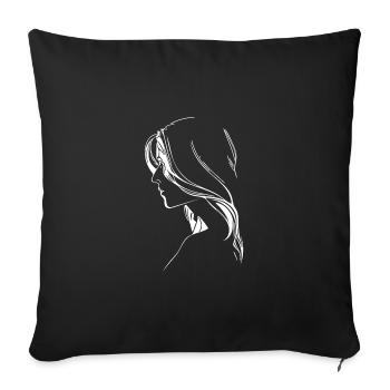 Portrait Femme Tatouage avec des cheveux longs élégants - Housse de coussin décorative 45 x 45 cm - noir - Devant