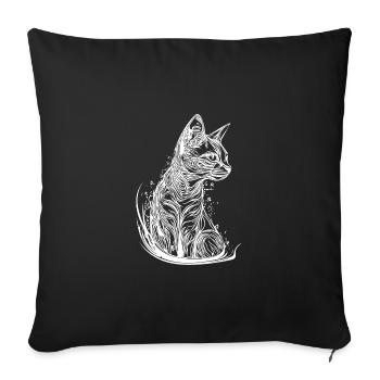 Petit chat mignon dans un style de tatouage vintage - Housse de coussin décorative 45 x 45 cm - noir - Devant