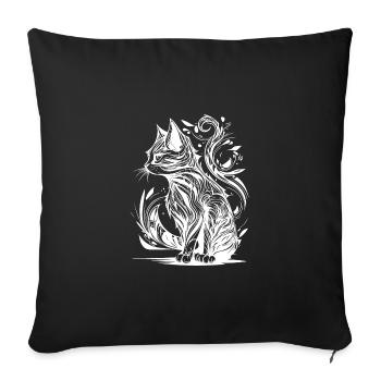 Vintage Tattoo Tribal Lines Style Cat - Sofa pillowcase 17,3'' x 17,3'' (45 x 45 cm) - black - Front
