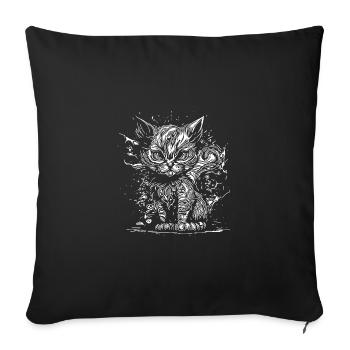 Little Bad Cat in Nature Splash Tattoo Style - Sofa pillowcase 17,3'' x 17,3'' (45 x 45 cm) - black - Front