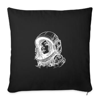 Pretty astronaut with open hair in her helmet - Sofa pillowcase 17,3'' x 17,3'' (45 x 45 cm) - black - Front