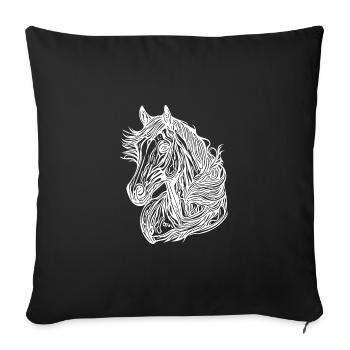 Joli portrait de cheval vintage avec crinière dans le vent - Housse de coussin décorative 45 x 45 cm - noir - Devant