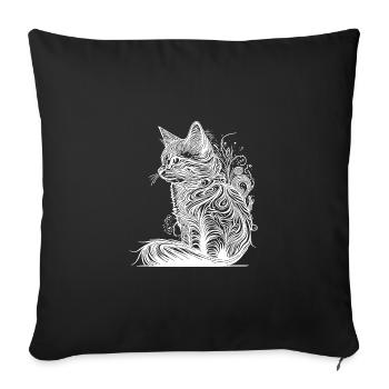 Tattoo lines cat in wild nature style - Sofa pillowcase 17,3'' x 17,3'' (45 x 45 cm) - black - Front