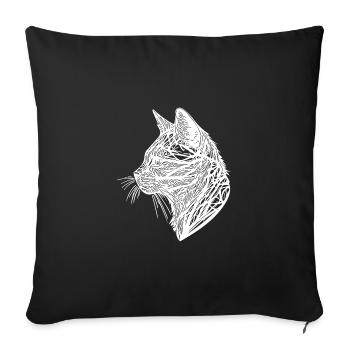 Little Cat in Nature Web Lines Tattoo Style - Sofa pillowcase 17,3'' x 17,3'' (45 x 45 cm) - black - Front