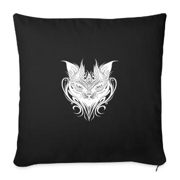 Tatouage chat dans le style des lignes géométriques - Housse de coussin décorative 45 x 45 cm - noir - Devant
