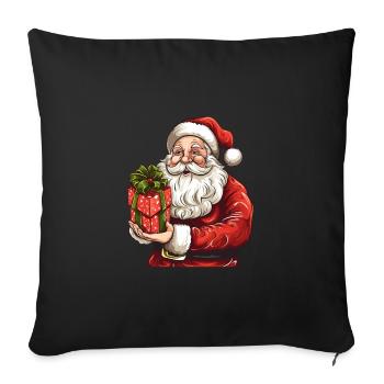 Knuffiger Weihnachtsmann mit Weihnachtsgeschenk - Sofakissenbezug 45 x 45 cm - Schwarz - Vorne