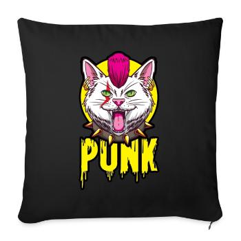 Punk Katze für einen Punker Katzenfreund - Sofakissenbezug 45 x 45 cm - Schwarz - Vorne