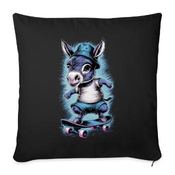 Esel auf Skateboard Skater Skateboarding für - Sofakissenbezug 45 x 45 cm - Schwarz - Vorne