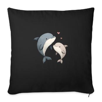 Dauphin Maman et Bébé - Housse de coussin décorative 45 x 45 cm - noir - Devant