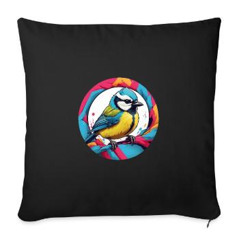 Farbenfrohes Blaumeisen Motiv - Sofakissenbezug 45 x 45 cm - Schwarz - Vorne
