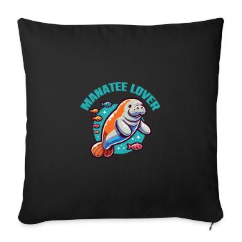 Manatee with lots of colorful fish - Sofa pillowcase 17,3'' x 17,3'' (45 x 45 cm) - black - Front