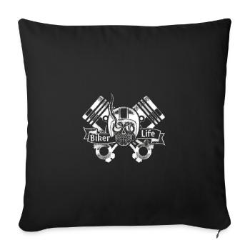 Biker Life Kolben Totenschädel Motorrad - Sofakissenbezug 45 x 45 cm - Schwarz - Vorne