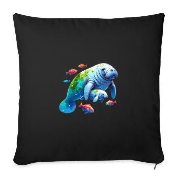 Manatee with calf and small colorful fish - Sofa pillowcase 17,3'' x 17,3'' (45 x 45 cm) - black - Front