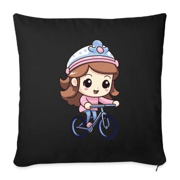 Fille De Bicyclette Mignonne - Housse de coussin décorative 45 x 45 cm - noir - Devant