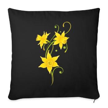 Filigree Daffodils Flowers. Spring, Easter. - Sofa pillowcase 17,3'' x 17,3'' (45 x 45 cm) - black - Front