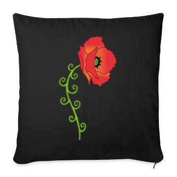 Mohnblume und Spiralblätter - Sofakissenbezug 45 x 45 cm - Schwarz - Vorne