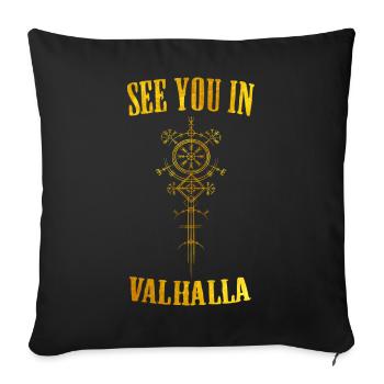 Runes Viking Valhalla nordique - Housse de coussin décorative 45 x 45 cm - noir - Devant