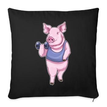 Bodybuilder cochon avec haltères - Housse de coussin décorative 45 x 45 cm - noir - Devant