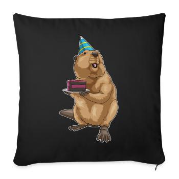 Gâteau d’anniversaire de castor - Housse de coussin décorative 45 x 45 cm - noir - Devant